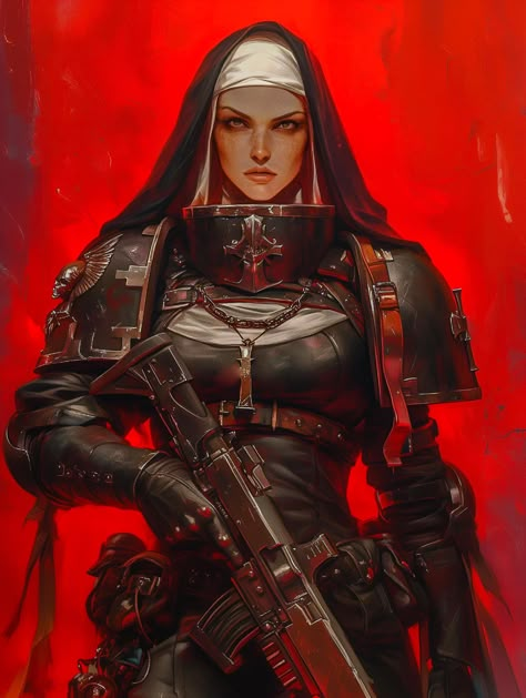 Chaos Sisters Of Battle, Adepta Sororitas Wallpaper, Female Inquisitor 40k, Battle Sister 40k, Warhammer Oc Art, Scifi Emperor, Sister Of Battle 40k Fan Art, Female Warhammer 40k, Adeptus Mechanicus Tech Priest