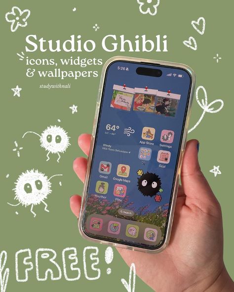 Widget Icon Ghibli, Phone App Layout Ideas, Wallpaper Iphone Outside, Ghibli Iphone Icons, Reddit Avatar Icon Ideas, Macbook Air Layout, Free Phone Icons, Apps For Wallpapers, Cute Layout Iphone