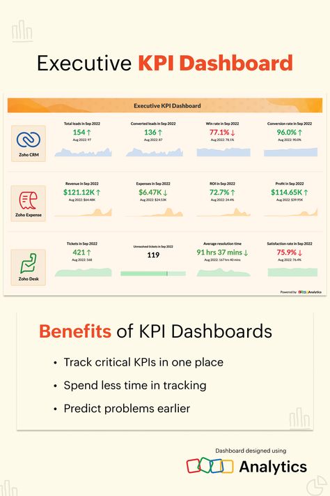 Executive KPI Dashboard (with benefits) Kpi Dashboard Design, Ceo Dashboard, Zoho Books, Zoho Crm, Kpi Dashboard Excel, Slide Layout, Work Development, Successful Tips, Accounting Education