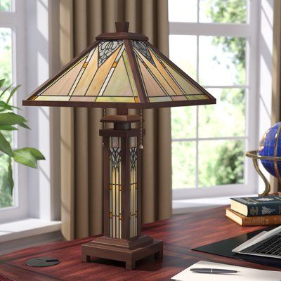 Astoria Grand Charlotte 25.6" Table Lamp Arts And Crafts Interior Design, Table Lamp Glass, Craftsman Interior, Beautiful Table Lamp, Tiffany Table Lamps, Louis Comfort Tiffany, Fixture Table, Craftsman Style Home, Lamp Glass