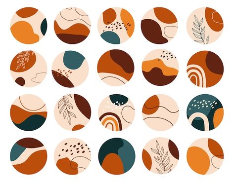 Premium Vector | Set of abstract backgrounds. different abstract shapes. isolated abstract round icons for stories highlights. hand drawn doodle objects and shapes. Round Icons, Easy Yarn Crafts, Highlights Cover, Boho Art Drawings, Coaster Art, Painted Pots Diy, Boho Painting, Summer Illustration, Pottery Painting Designs