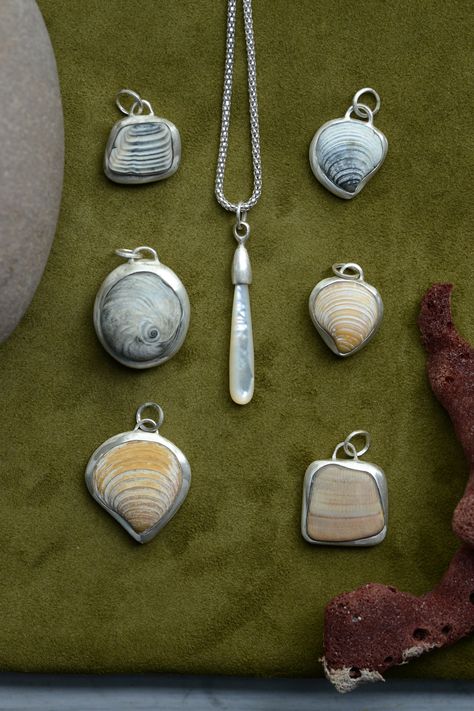 Artisan jewelry handmade in New York. #artisanjewelry #shellpendants #seashell #seashellproject #seashelljewelry #oceanjewelry #oceanic #motherofpearl #uniquejewelry #genderneutraljewelry #jewelryforall Seashell Silver Jewelry, Sea Shell Jewellery, Lost Wax Jewelry, Sea Shell Jewelry, Neutral Jewelry, Gold Minimalist Jewelry, Artisan Jewelry Handmade, Seashell Jewelry, Ocean Jewelry