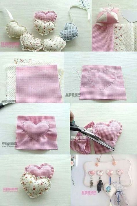 Hacer corazones de tela Dekoratívne Vence, Valentines Bricolage, Diy Sy, Diy Bebe, Fabric Hearts, Costura Diy, בר מצווה, Heart Crafts, Creation Couture