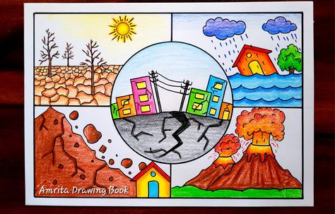 #naturaldisasters #Internationaldayfornaturaldisasterreduction #typesofnaturaldisaster #drawing #howtodraw #posterdrawing #postermaking #poster #easydrawing #drawingcompetition #chartmaking Natural Disasters Poster, Environmental Protection Drawing, Natural Disasters Drawing, Natural Disasters Project, Disaster Drawing, Disaster Poster, Natural Disasters For Kids, Natural Disasters Art, Land Pollution