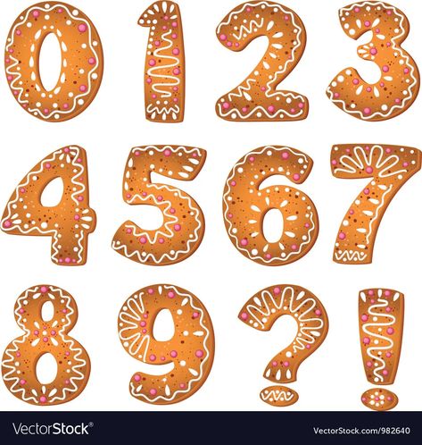 Cake numbers and symbols vector image Halloween Candy Card, Gingerbread Numbers, Cake Numbers, Gingerbread Alphabet, Christmas Numbers, Numbers Cake, Christmas Fonts Free, Cake Lettering, Fonts Christmas