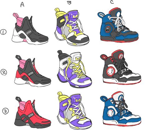 Sneakers Design Art, Cyberpunk Shoes, Sneakers Drawing, Sneaker Art, Shoes Drawing, Fashion Design Drawings, Drawing Clothes, Character Design References, Drawing Reference Poses