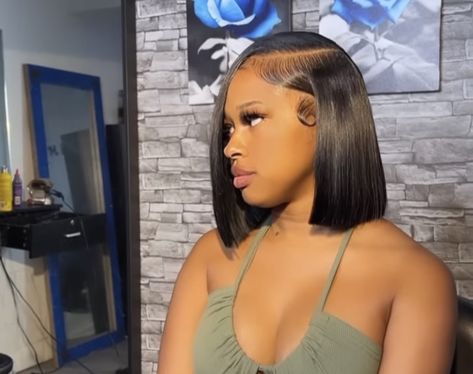 Side Bobs Black Women, Side Part Bob Lace Front Wig, Frontal Bob Wig Side Part Swoop, Bob See In Weave With Closure Side Part, Side Part Bob Leave Out, Side Part Bob Weave Closure, Bob Hairstyles For Black Women Leave Out, Quick Weave Bob Side Part, Push Back Bob Quick Weave