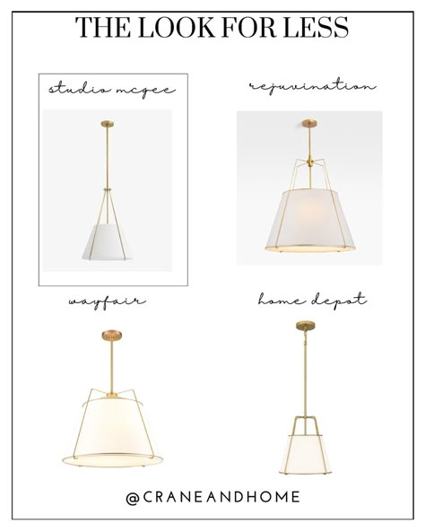 Dupes for the Mcgee & Co Heloise Pendant from Home Depot, Rejuvination, & Overstock Studio Mcgee Inspiration, Modern Traditional Dining Room, Kitchen, or Living Room Gold pendant light with shade Brass Pendant Light Over Kitchen Sink, Brass And White Kitchen Pendants, Kitchen With Gold Pendant Lights, Studio Mcgee Island Lighting, Gold White Pendant Light, Pendant Lights Over Kitchen Island Studio Mcgee, Drum Lighting Dining Room, Gold Pendants Kitchen, Studio Mcgee Bedroom Ceiling Lights