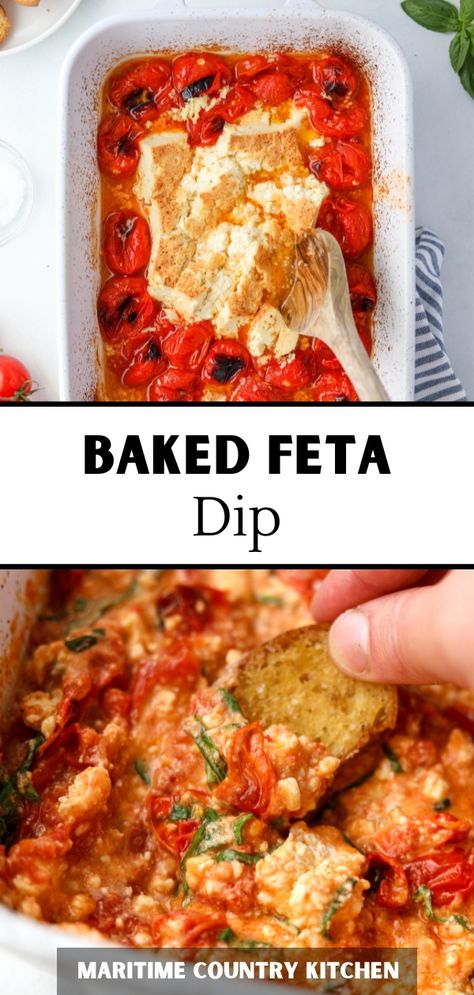 If you're looking for easy appetizers, you need to try this Baked Feta Cheese Dip! Made with 4 simple ingredients, this baked dip recipe is flavorful, fast, and always a hit! Featuring cherry tomatoes, feta cheese, olive oil, and fresh basil. Feel free to customize it with hot honey, olives, spinach, or your favorite herbs and spices! Feta Cheese Dip Recipes, Baked Feta Dip, Baked Feta Cheese, Cherry Tomatoes Feta, Viral Pasta, Baked Dip, Feta Cheese Dip, Baked Appetizers, Baked Dips