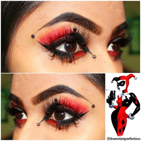 Og Harley Quinn Makeup, Makeup Harley Quinn Red And Black, Harley Quinn Comic Makeup, Harley Quin Make Up, Old Harley Quinn Makeup, Original Harley Quinn Makeup, Simple Harley Quinn Makeup, Harley Quinn Makeup Ideas Red Black, Harley Quinn Makeup Looks