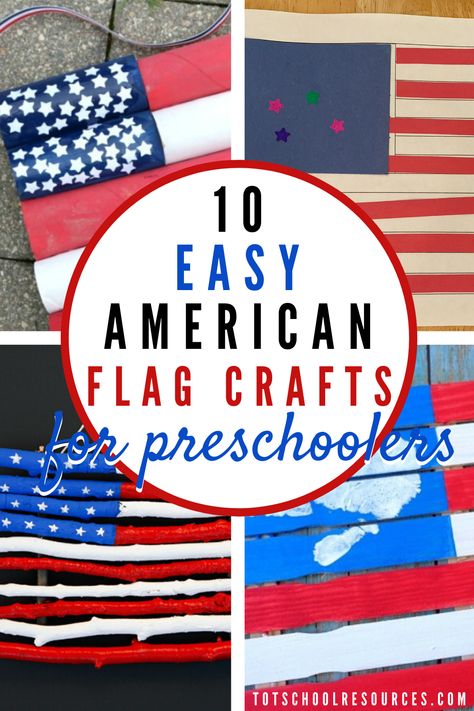 These American flag crafts are perfect for preschoolers. Whether you're looking for an at home activity or a preschool class project these 10 are all perfect for kids. Easy to do with a patriotic flair try them out for the 4th of July, Flag Day, Memorial Day, and more. #americanflag #americanflagcraft #preschoolcraft American Flag School Project, Preschool Flag Day Crafts, Flag Crafts For Toddlers, Easy Flag Craft, American Flag Art For Kids, Flag Day Crafts For Preschoolers, Flag Art Projects For Kids, American Flag Crafts Preschool, Flag Crafts Preschool