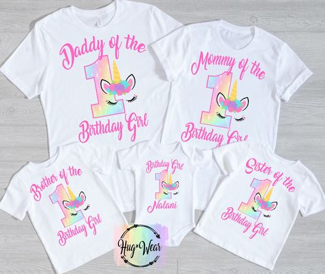 Unicorn Birthday Outfit Family, Family Birthday Shirts Unicorn, Unicorn 1st Birthday Shirt, Unicorn Birthday Tshirt Ideas, Unicorn Mom Shirt, Unicorn Birthday Shirt Ideas, Unicorn Birthday Shirts Family, Unicorn Birthday Party One Year Old, Unicorn Birthday Outfit Girl