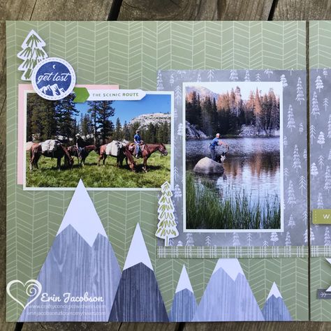 Into The Wild – Crafty Concepts with Erin Mountain Scrapbook Pages, Mountains Scrapbook Layouts, Scrapbook Mountains Ideas, Colorado Scrapbook Layouts, Grand Canyon Scrapbook Layouts, Mountain Scrapbook Layouts, Mountain Scrapbook, Scrapbooking Alaska, Alaska Scrapbook