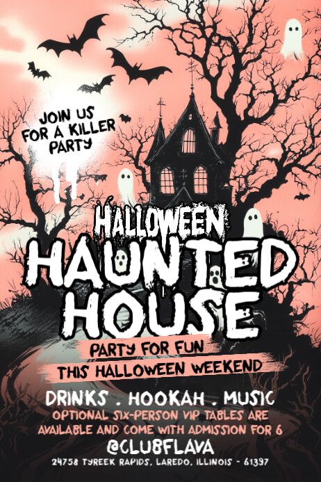 Pastel Illustrative Haunted House Poster Haunted House Poster, Business Advertising Ideas, Church Halloween, Photoshop Flyer, House Poster, Linkedin Background Image, Haunted House Party, Ghost House, Linkedin Background