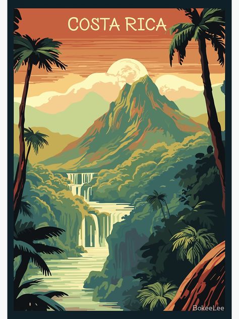 Costa Rica Art, Cost Rica, Wanderlust Decor, Travel Poster Design, Natural Landscapes, Nature Posters, Costa Rica Travel, Travel Wall Art, Postcard Design