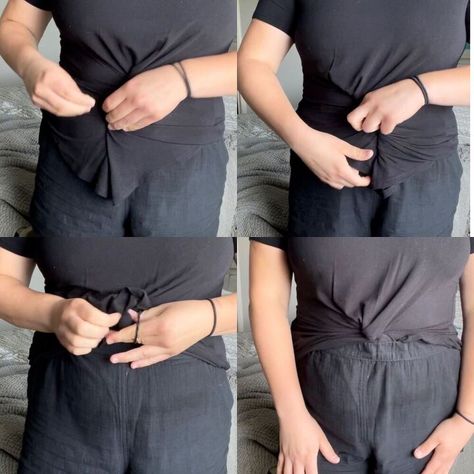 Ways To Tie A Shirt, Tucked In Shirt Outfit, How To Tie A Shirt, Tuck Your Shirt, Tie A Shirt, How To Wear Shirt, Twist Shirt, Tshirt Knot, Tied Shirt