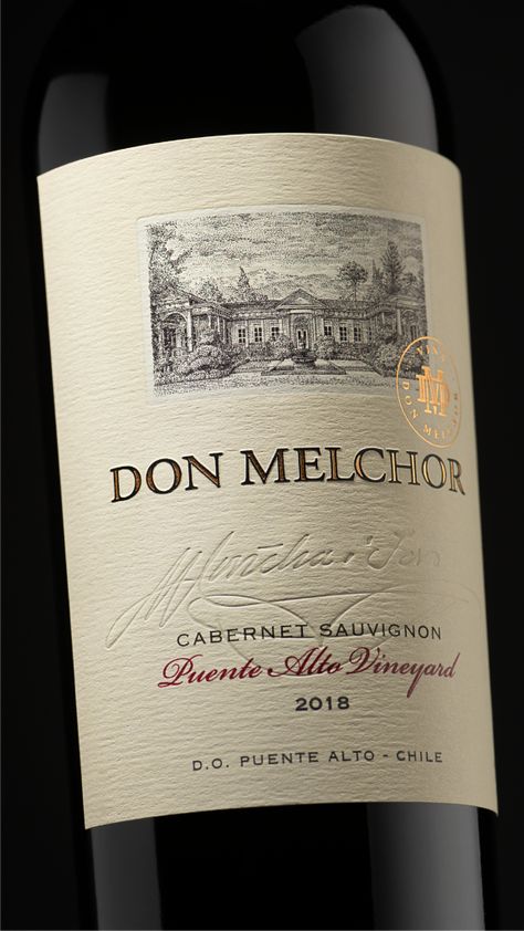 100-point Don Melchor 2018 officially launches - The Drinks Business Wine Label Design Ideas, Wine Etiquette Design, Winery Logo Design, Italian Wine Label, Wine Label Design Typography, Luxury Wine Label, French Wine Labels, Wine Label Collection, Chilean Wine