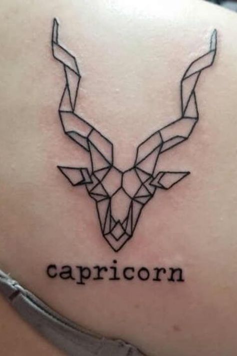 As the Sagittarius season ends and the Capricorn horns appear, it’s time to embrace the sea goat in all its glory. That… Capricorn Tattoo Geometric, Aquarius And Capricorn Tattoo, Capricorn Aesthetic Tattoo, Capricorn Tattoo For Men Design, Zodiac Tattoos Constellation, Capricorn Horns, Capicorn Tatoos Ideas, Capricorn Tattoo For Women, Tattoos Constellation