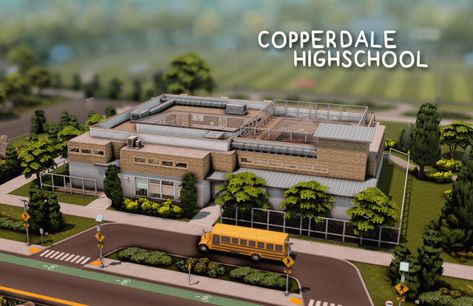 Copperdale Highschool (No CC) Highschool Years Sims 4, Sims 4 School Lot, The Sims 4 Highschool Years Cc, Ts4 High School Cc, Sims 4 Gallery Lots No Cc, Sims 4 Cc Highschool, Copperdale Sims 4, High School Years Sims 4, Sims 4 Community Lots No Cc