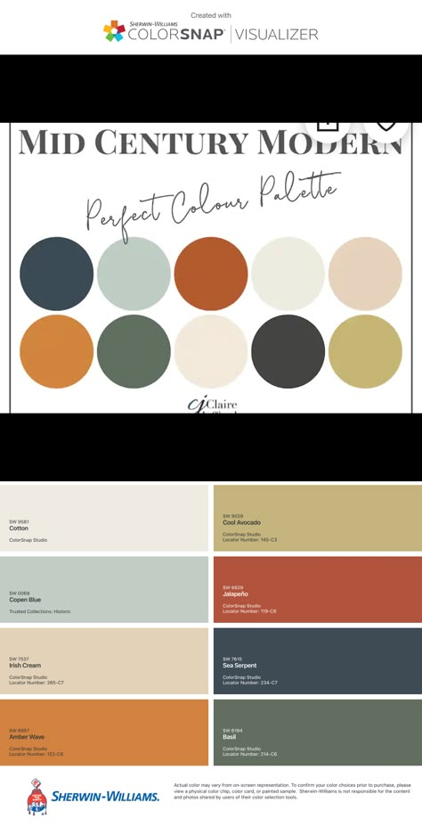 Mcm Earth Tones, Mid Century Modern Wall Colors Living Rooms, Mid Century Modern Colour Scheme, 60s Paint Colors, Mid Century Modern Paint Colors Interior, Mid Century Modern Bathroom Paint Colors, Mid Century Green Paint, Mcm Wall Colors, Mcm Colour Palette