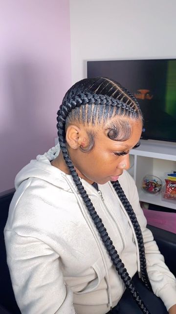 2 Stitch Feed In Braids, Two Stitch Braids, 2 Stitch Braids, 4 Stitch Braids, 2 Feed In Braids, Feed In Braids, Pretty Braids, Dutch Braids, Hairstyles Pictures