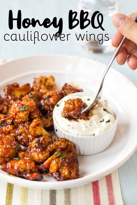 Barbecue Cauliflower, Honey Cauliflower, Bbq Cauliflower Wings, Bbq Cauliflower, Vegan Bbq Recipes, Honey Barbecue, Honey Bbq Sauce, Cauliflower Wings, Vegetarian Side Dishes