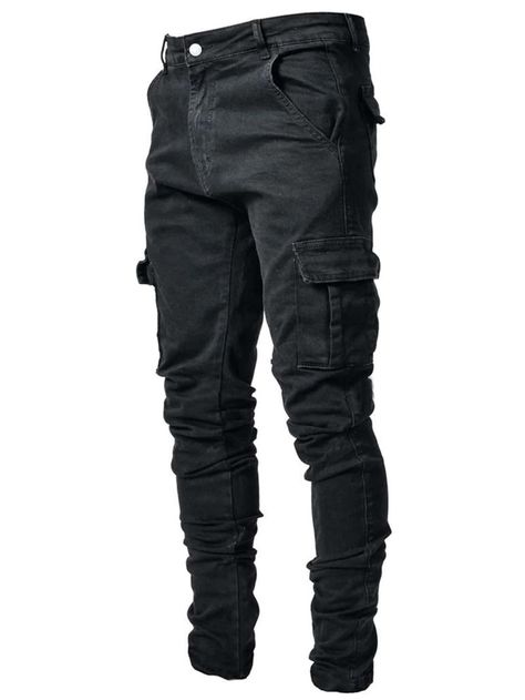 Free Returns ✓ Free Shipping On Orders $49+ ✓. Men Flap Pocket Zipper Fly Jeans- Men Jeans at SHEIN. Hip Hop Trousers, Ripped Jeans Men, Denim Cargo Pants, Moda Jeans, Biker Jeans, Stylish Jeans, Jeans Cargo, Black Cargo Pants, Streetwear Men