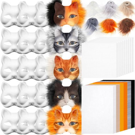 PRICES MAY VARY. You Will Receive: 20 paper cat masks, 24 sheets of felt fabric sheet measuring about 7.87 x 11.81 inches/ 20 x 30 cm, thickness about 1 mm, 10 plastic mesh sheets measuring about 3.94 x 3.94 inches/ 10 x 10 cm, 6 piece of faux fur fabric precut strips, this is a complete DIY kit, you can dye these into the color you want according to your needs White Cat Therian Mask: the package includes 6 pieces blank cat therian mask, made of quality paper, lightweight and easy to color, it i Therian Mask No Felt, Therian Stuff To Buy, Felt Animal Masks Diy, Animal Masks Diy, Cat Therian Mask, Cat Masquerade Mask, Mask Wolf, Cat Mask Diy, Therian Gear