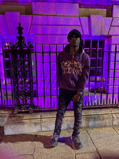 Black Distressed balaclava, purple demontime hoodie, slim fit jeans, balenciaga led tracks outfit Distressed Balaclava, Track Outfits, Slim Fit Jeans, Fit Jeans, Balenciaga, Instagram Profile, Slim Fit, Photo And Video, Instagram Photo