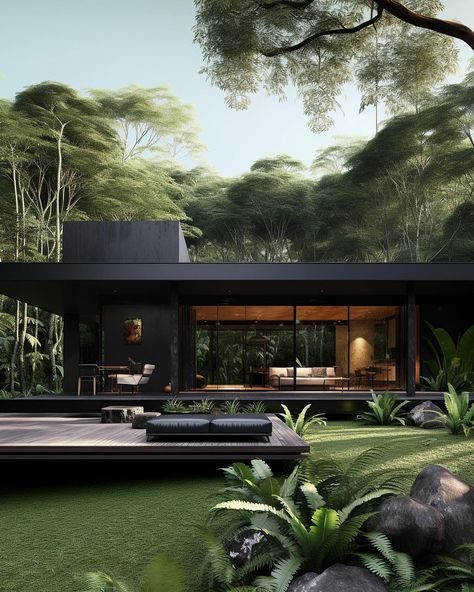 Black House Architect: @miladeshtiyaghi Would you live here? | Instagram Japanese House Exterior, Black Modern House, Japanese Exterior, Japanese Modern House, Modern Japanese House, Exterior House Design, Minimalist Homes, Beautiful Exterior, Black Houses