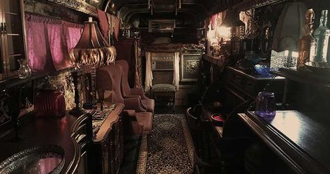 Carlyle trailer interior Camper Revamp, Gothic Eclectic, Steampunk Explorer, Interesting Homes, Trailer Interior, Victorian Style Homes, Tiny House Trailer, Trailer Living, Tiny House Listings