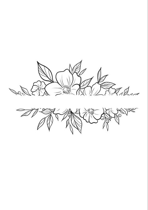 Floral Banner Tattoo, Border Flowers Drawing, Bed Of Flowers Tattoo, Memorial Tattoo Stencils, Flower Banner Tattoo, Border Tattoo Ideas, Tattoo Borders Ideas, Flower Border Tattoo, Mandala Tattoo Flower