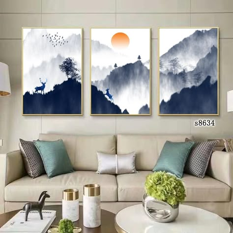 3 Canvas Art Ideas, 3 Paintings In A Row Canvases, Multiple Canvas Paintings, Carillons Diy, 3 Paintings, Wall Painting Living Room, Japandi Decor, Living Room Art Prints, Black Beach