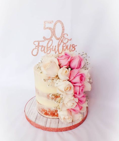 Shannon Rogers on Instagram: “"50 and Fabulous" Naked Cake with Roses . . . . . . . . . . #50andfabulous #nakedcake #floralcake #rusticcake #floralnakedcake…” 50 And Fabulous Cake, Cake 50th Birthday, 50 Birthday Cake, Cake With Roses, 50 Birthday, 50th Birthday Cake, 50 And Fabulous, Rustic Cake, Rose Cake