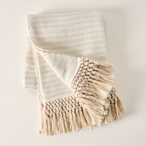 Essential Tassel Throw - Cream Striped Throw With Tassels, Big Tassel Throw Blanket, Light Tan Throw Blanket, Beige Knit Throw Blanket, Boho Blanket Cream, Desert Clay, Inviting Colors, Gold Throw, Cream Throw