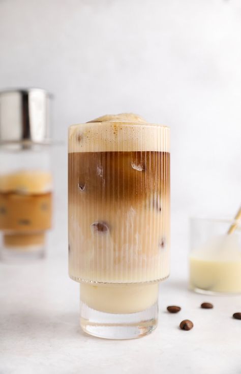 Vietnamese iced coffee Vietnamese Coffee Illustration, Egg Coffee Vietnamese, Vietnamese Coffee Starbucks, Viet Iced Coffee, Simple Sugar Syrup, Simple Sugar, Americano Coffee, Vietnamese Iced Coffee, Coffee Ice Cubes