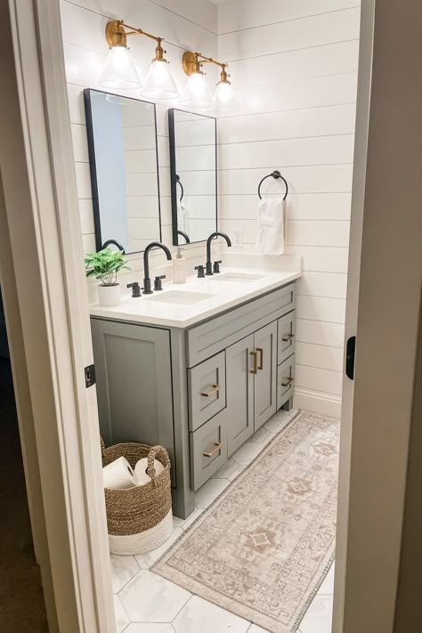 Space Between Toilet And Vanity, Kids Bathroom Makeover, Second Bathroom, Bathroom 2024, Half Bathrooms, House Updates, Bathroom Redesign, Hall Bathroom, Bathroom Vanity Base