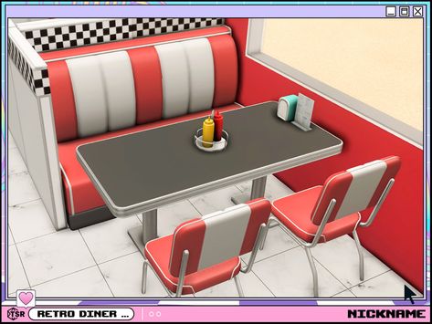 The Sims Resource - retro diner set Sims 4 Retro Diner Cc, Sims 4 Booth Seating Cc, Sims 4 Diner Cc, Diner Booth, Dining Booth, Diner Table, Indian Lake, Dinner Chair, Mid Century Modern Bedroom