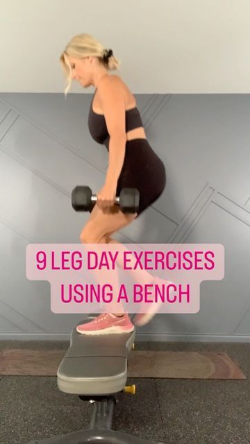 Tracy Steen on Instagram: "Your next leg day! If you have a bench or you’re in the market for one, they can add a lot to a home gym. Here are 9 different Leg Day exercises you can add to your next session. The name brand of this one is Progressive and I bought it in Canada at @rmfitnesskelowna It’s very sturdy, inclines and is wide enough to hit those box jumps safely. Follow Me over on YouTube or Google Tracy Steen legs for tons of leg day workouts like this! #legs #legday #legexercises #f Bench Leg Workout, Bench Workouts For Women, Leg Day Exercises, Leg Exercises With Weights, Tracy Steen, Bench Workout, Bench Legs, Leg Day Workouts, Box Jumps