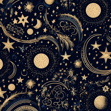 Premium AI Image | A close up of a pattern of stars and moon on a black background generative ai Stars Pattern Design, Fun Pattern Design, Star And Moon Aesthetic, Moon And Stars Decorations, Moon And Stars Aesthetic, Moon Celestial Art, Moon Pattern Design, Moon And Stars Art, Sun And Moon Pattern