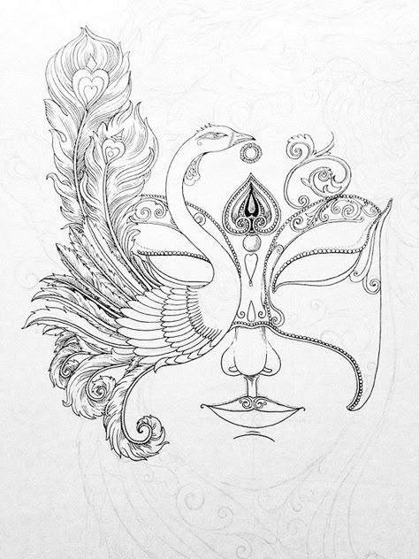 Face Mask Drawing Art, Venetian Masks Drawing, Carnival Mask Drawing, Mask Design Ideas Drawing, Mask Design Drawing, Art Masks Ideas, Masquerade Mask Drawing, Mask Drawing Ideas, Face Mask Drawing