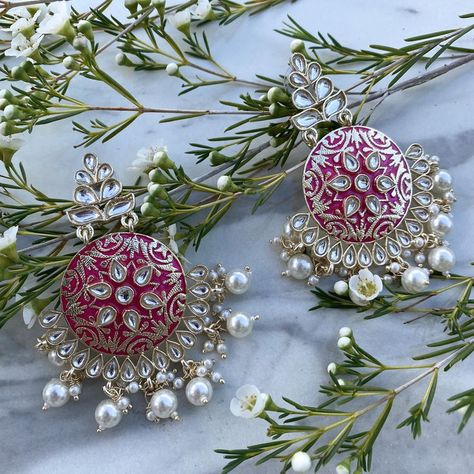 South Asian Bridesmaid | Indian Bridesmaids | Dark Pink Magenta lndian Earring | Indian Jewellery | Elegant Earrings Bridesmaid Indian, Jewellery Elegant, Earring Indian, Indian Bridesmaids, Bridal Jewellery Design, India Jewelry, Indian Earrings, Pink Jewelry, Deep Pink