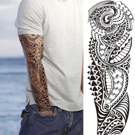 Tatuajes de manga temporal Maori negros para hombres y mujeres, realistas, dragón falso, Guerrero, pasta, brazo completo, cubiertas grandes, baile de graduación - AliExpress Sleeve Tattoos For Men, Arm Temporary Tattoos, Temporary Tattoo Sleeves, Full Arm Tattoos, Maori Designs, True Tattoo, Dragon Warrior, Temporary Tattoo Designs, Boy Tattoos