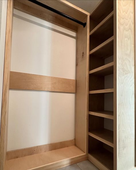 This master bedroom walk-in closet just got a complete makeover. ✨ Check out my latest custom closet system build. With plenty of rods to hang clothes, lots of shelving space and two dedicated shoe shelving units. This closet system was built to utilize every possible space. #closetsystem #closetshelving #closetorganization #closetbuild #organization #closets #wood #woodworking #maker #yesicanbuildthat Shoe Shelving, To Hang Clothes, Dressing Room Closet, Hang Clothes, Fun House, Shelving Units, Closet Shelves, Closet Makeover, Room Closet