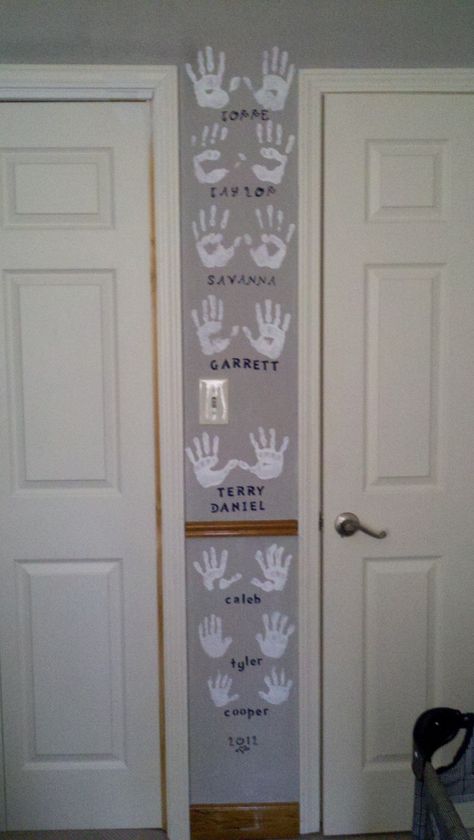 Grandkids hand prints with names under each and date! We put this in the Kids play room. Grandkids Room At Grandmas Decor, Grandkids Bedroom Ideas, Grandchildren Room Ideas, Grandkids Bedroom At Grandmas Ideas, Guest Room For Grandkids, Grandchild Room At Grandmas, Baby Room At Grandmas House, Grandkids Playroom At Grandmas, Grandkids Room At Grandmas Ideas