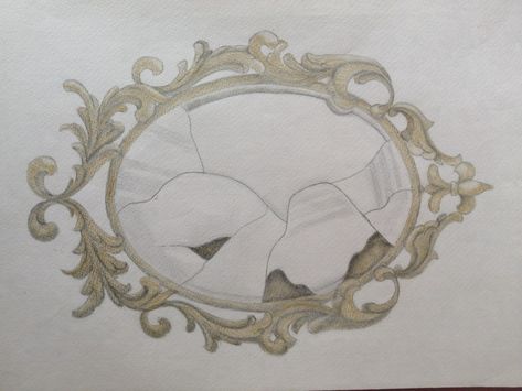 Drawing of an broken mirror. Rusty gold frame Old Mirror Drawing, Cracked Mirror Drawing, Mirror Drawing, Mirror Drawings, Aesthetic Drawings, Old Mirror, Broken Mirror, Old Money, Tattoo Ideas