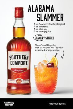 Alabama Slammer, Cocktail Recipes Whiskey, Recipes Drinks, Cocktail Drinks Alcoholic, Mixed Drinks Alcohol, Liquor Drinks, Boozy Drinks, Drinks Alcohol, Mixed Drinks Recipes