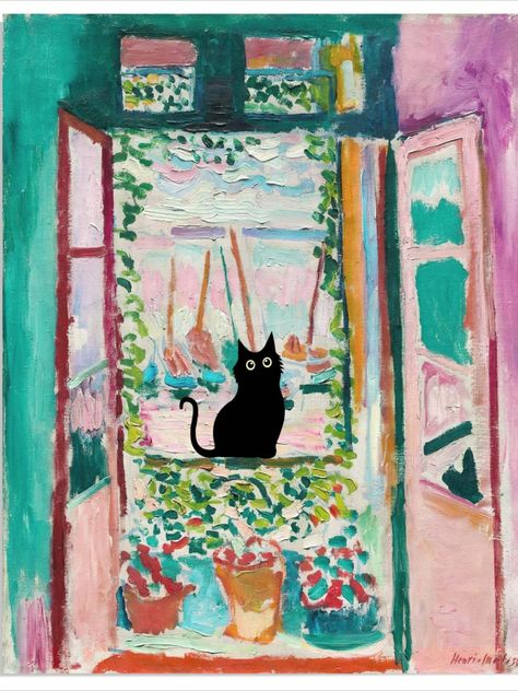 https://amzn.to/3ONBbqQ Matisse Open Window, Cat Poster, Open Window, Henri Matisse, Funny Cat, Cat Art, Black Cat, Wall Art, Canvas