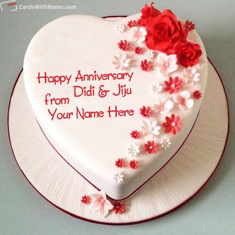 Heart Happy Anniversary Cake For Sister And Jiju Anniversary Cake Images, Simple Anniversary Cakes, Happy Marriage Anniversary Cake, Anniversary Cake With Photo, Happy Anniversary Cake, Marriage Anniversary Cake, Anniversary Cake With Name, Anniversary Cake Designs, Heart Shaped Cake