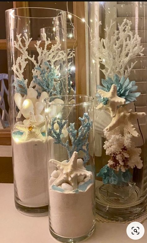 Deco Theme Marin, Beach Theme Centerpieces, 21th Birthday, Beachy Crafts, Beach Centerpieces, Under The Sea Decorations, Ocean Baby Showers, Pirates Party, Beach Room Decor